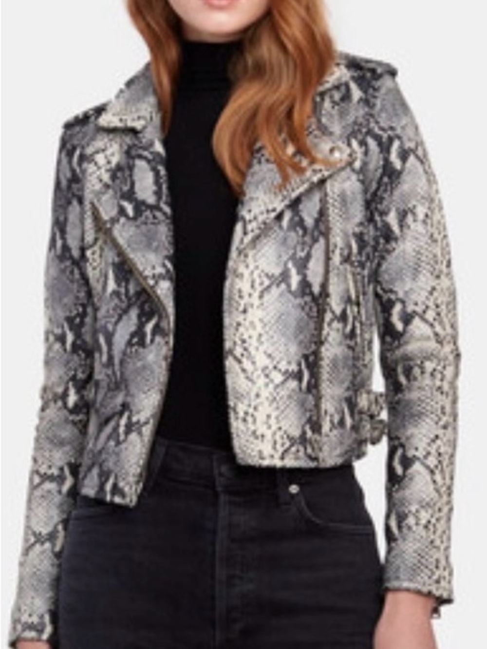 NWT New Philosophy Snake Snakeskin Print Faux Leather Biker Moto Jacket Small S